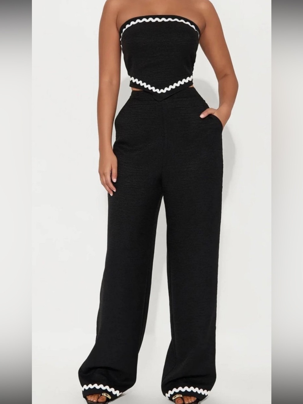 Fashion Nova Black Strapless Two Piece Pants Set